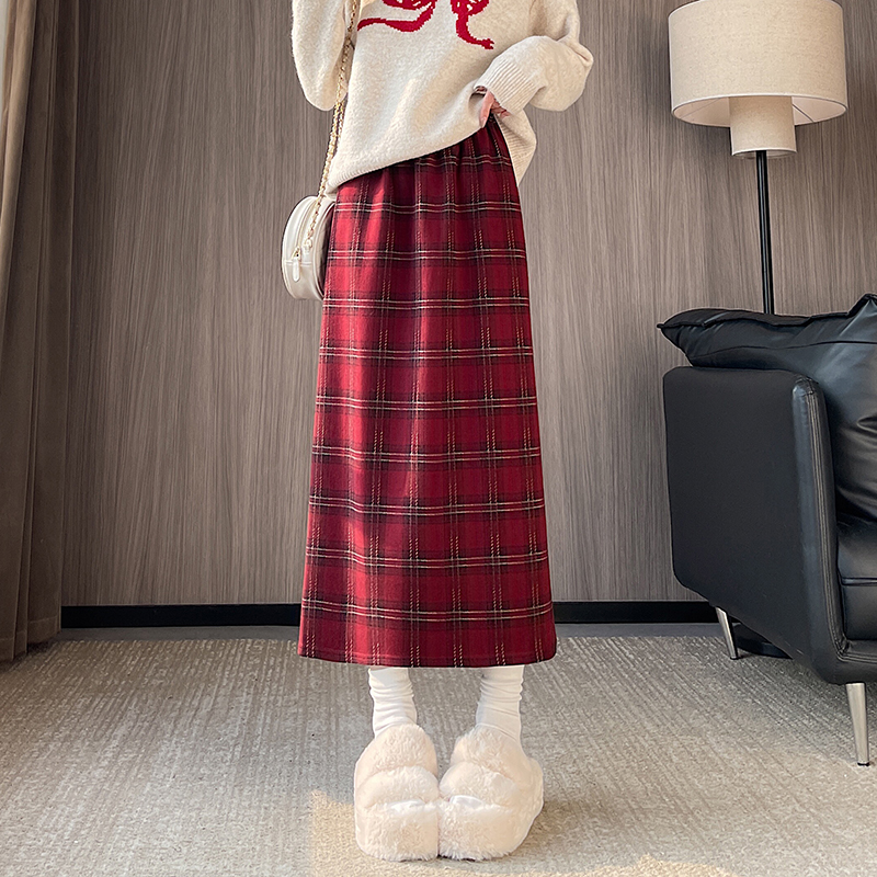 Autumn and winter straight long skirt plaid skirt for women