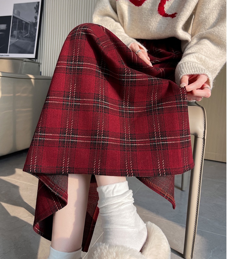 Autumn and winter straight long skirt plaid skirt for women