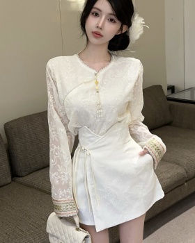 Chinese style short skirt lace small shirt a set for women