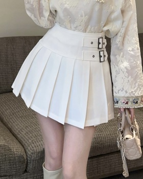 Pleated short skirt double buckle skirt