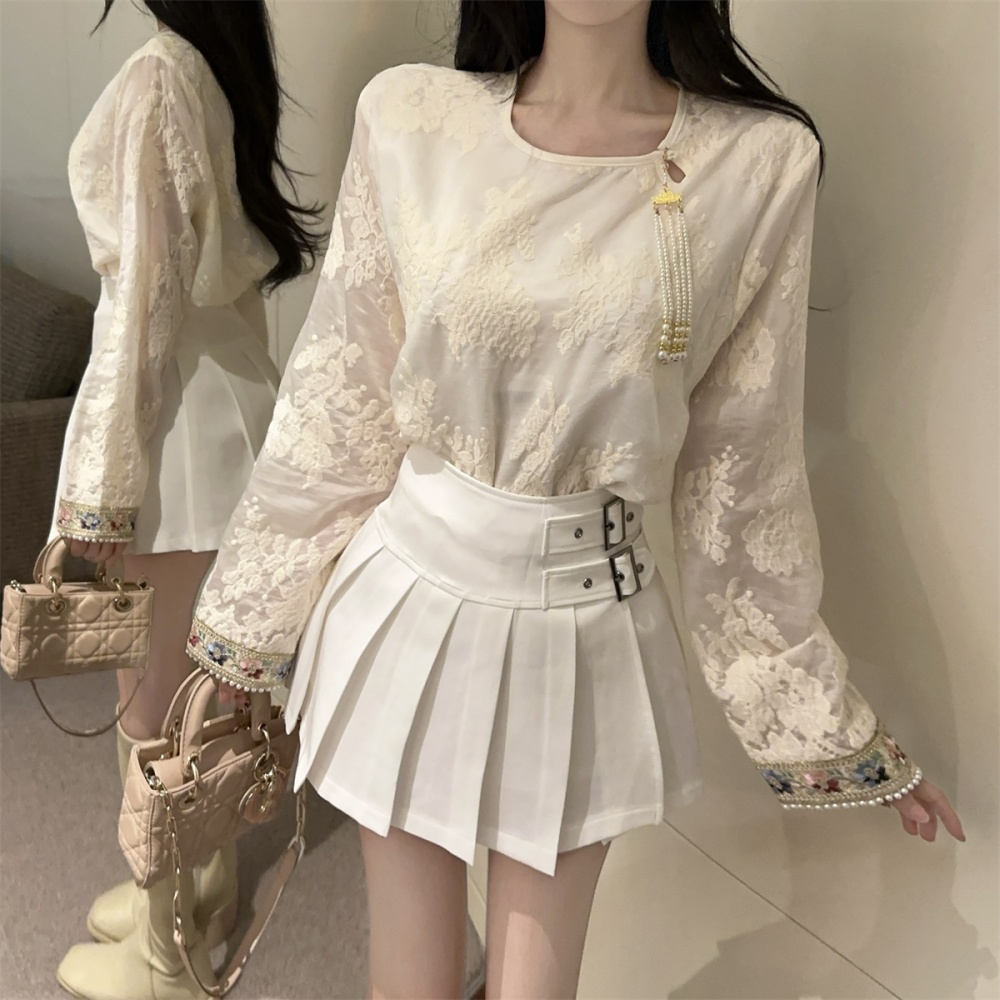 Lace short skirt beading shirt 2pcs set for women