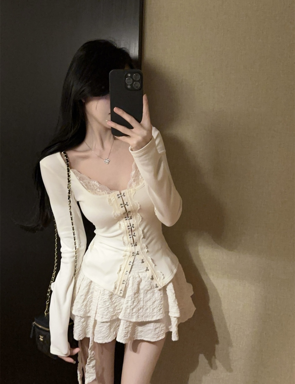 Enticement split stitching square collar lace short tops