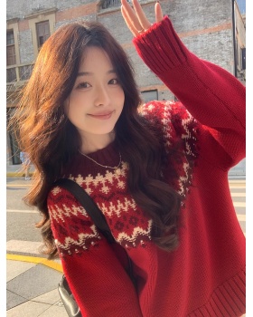 Wool red tops knitted sweater