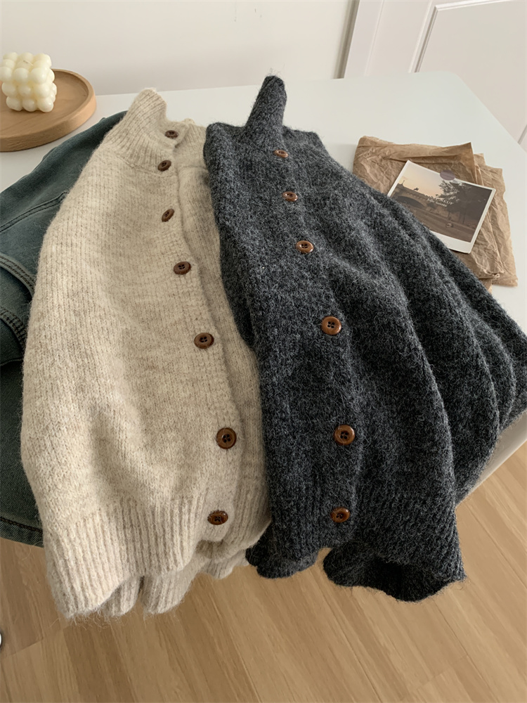 High collar cardigan knitted sweater for women