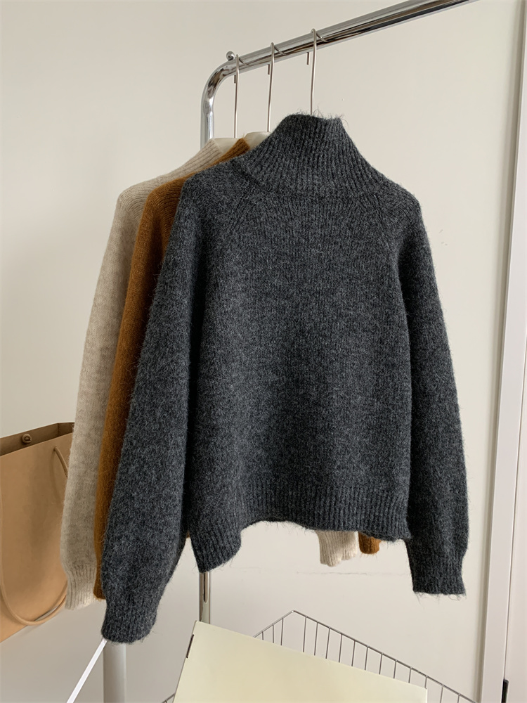 High collar cardigan knitted sweater for women