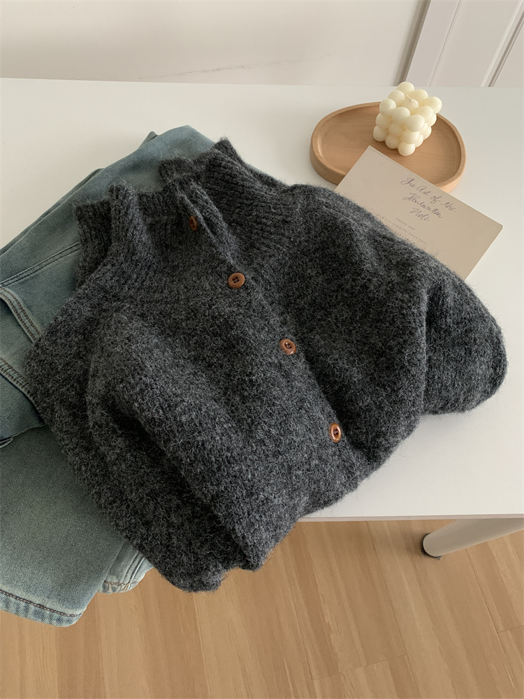 High collar cardigan knitted sweater for women