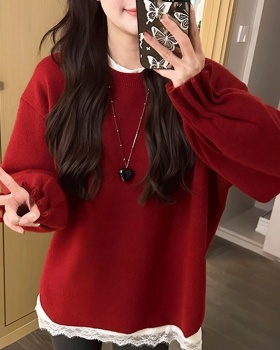 Large yard winter red tops fold round neck tender sweater