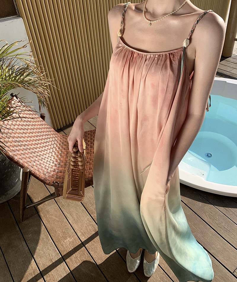 Vacation blooming weave dress gradient summer strap dress