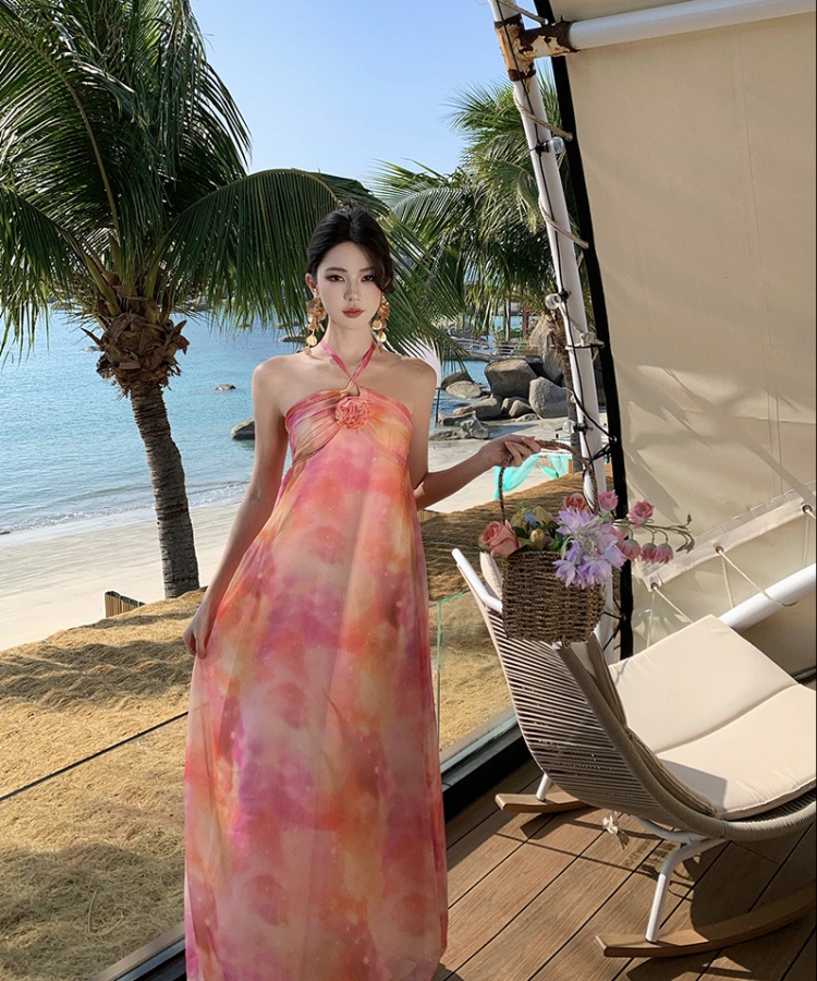 Colors vacation long dress niche sling dress