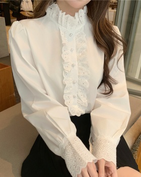 White spring cstand collar shirt all-match niche tops