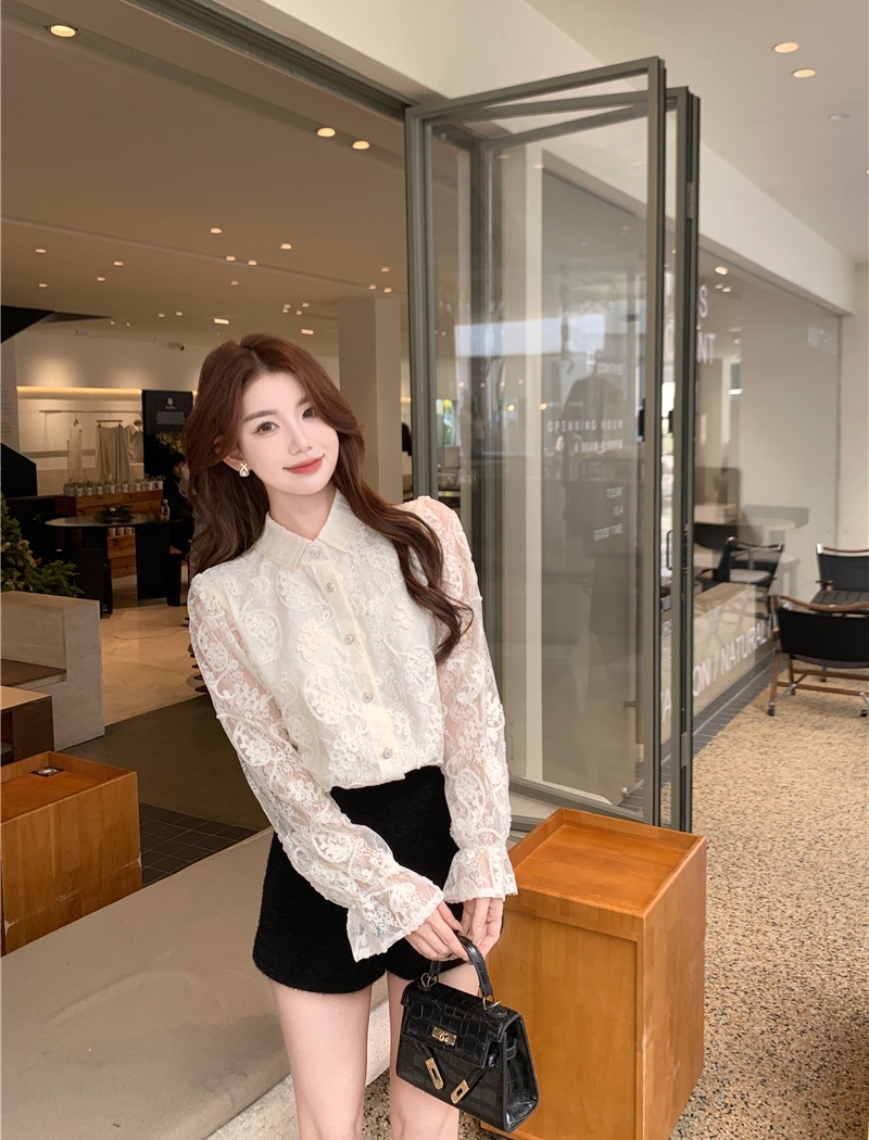 Lotus leaf edges lace small shirt elegant shirt