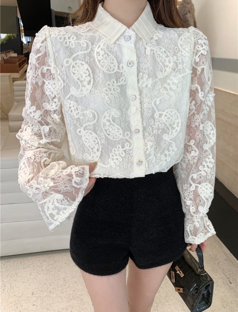 Lotus leaf edges lace small shirt elegant shirt