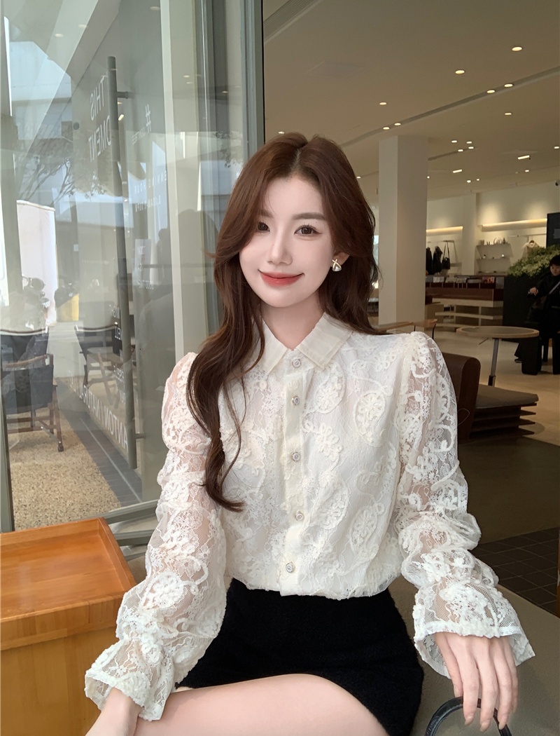 Lotus leaf edges lace small shirt elegant shirt