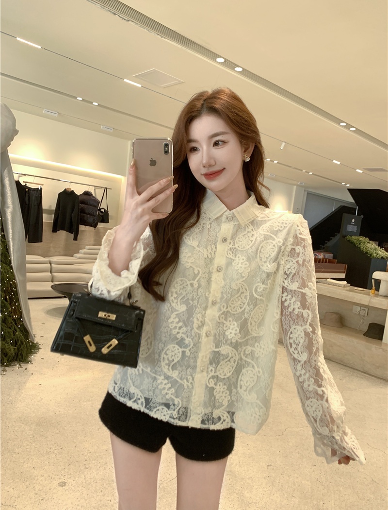 Lotus leaf edges lace small shirt elegant shirt