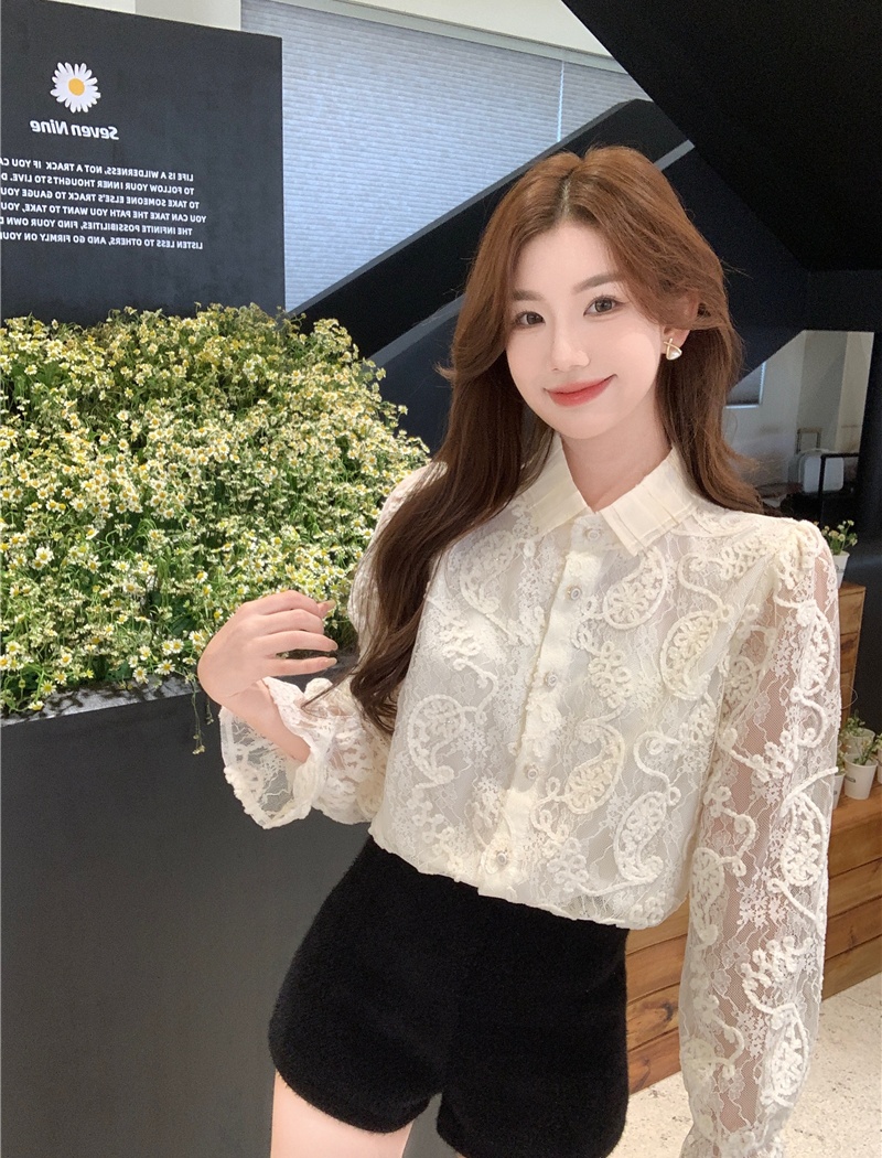 Lotus leaf edges lace small shirt elegant shirt