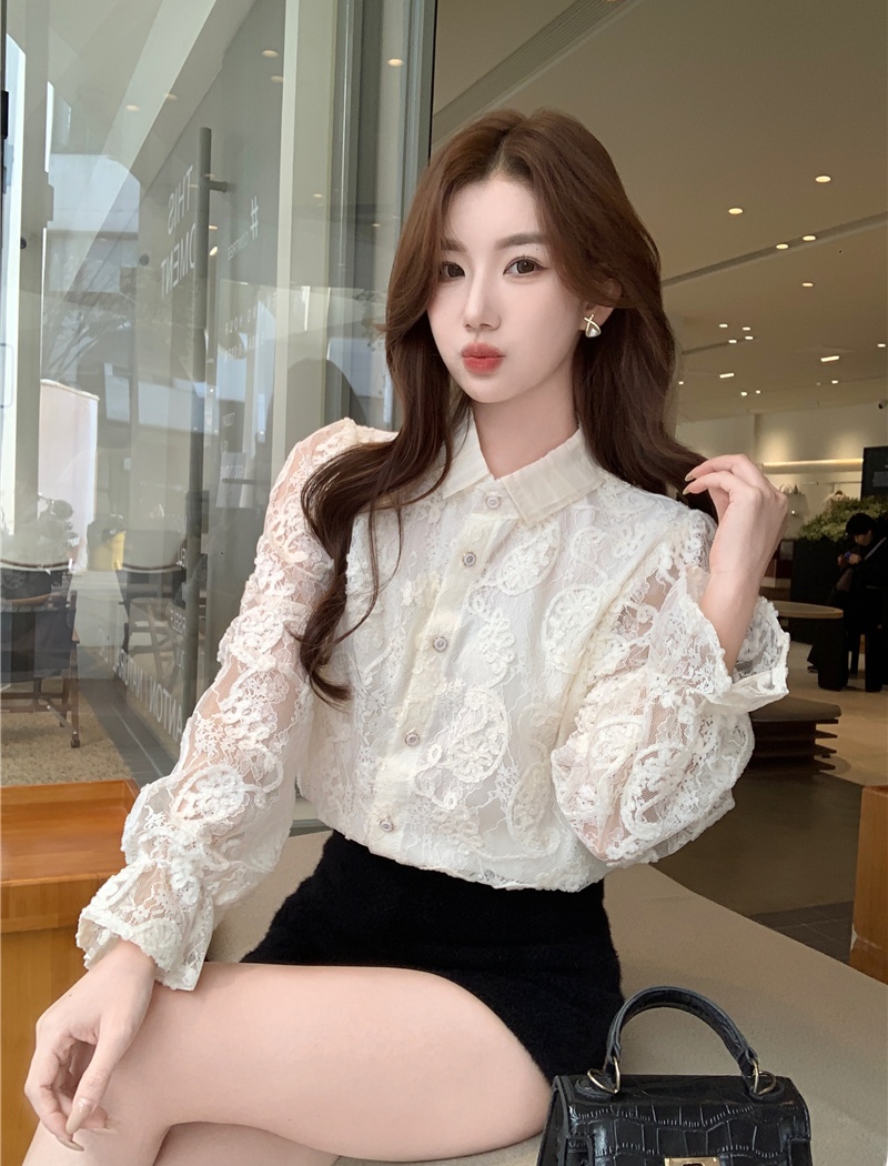 Lotus leaf edges lace small shirt elegant shirt