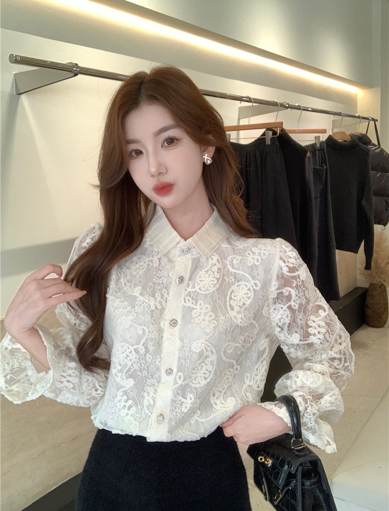 Lotus leaf edges lace small shirt elegant shirt