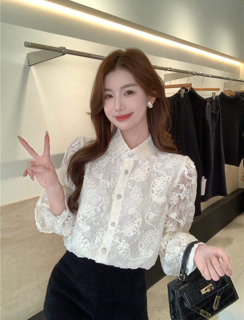 Lotus leaf edges lace small shirt elegant shirt