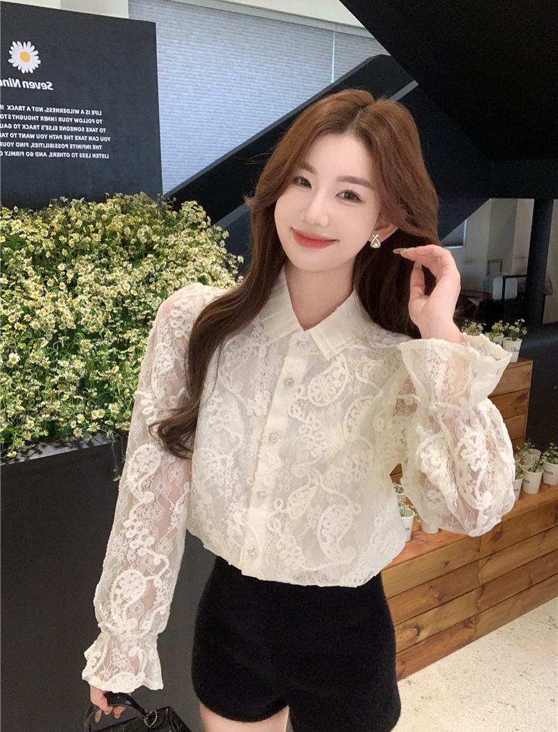 Lotus leaf edges lace small shirt elegant shirt