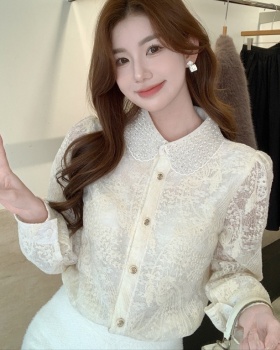 Spring lapel elastic shirt beading long sleeve small shirt