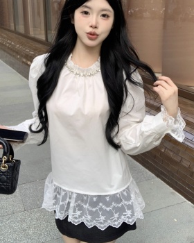 Spring rhinestone lace beading shirt for women