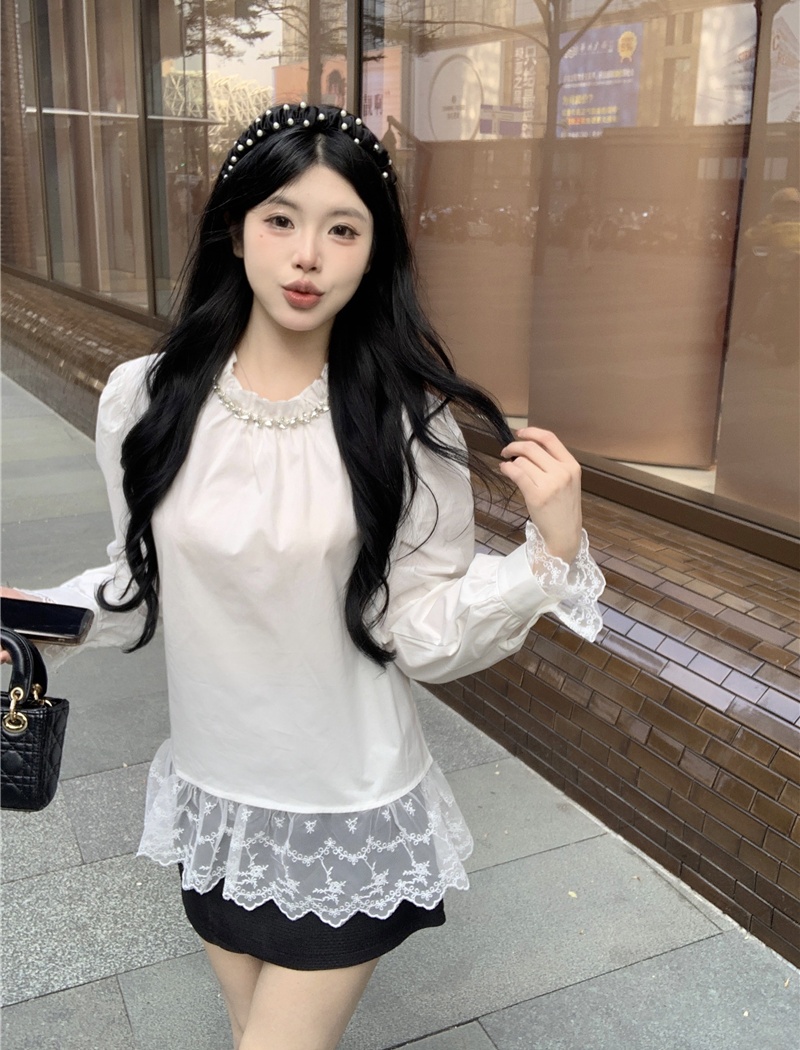 Spring rhinestone lace beading shirt for women