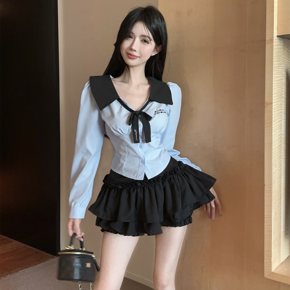 Spicegirl college style culottes cake high waist shirt 2pcs set