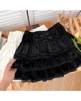 All-match splice skirt lace lotus leaf edges short skirt