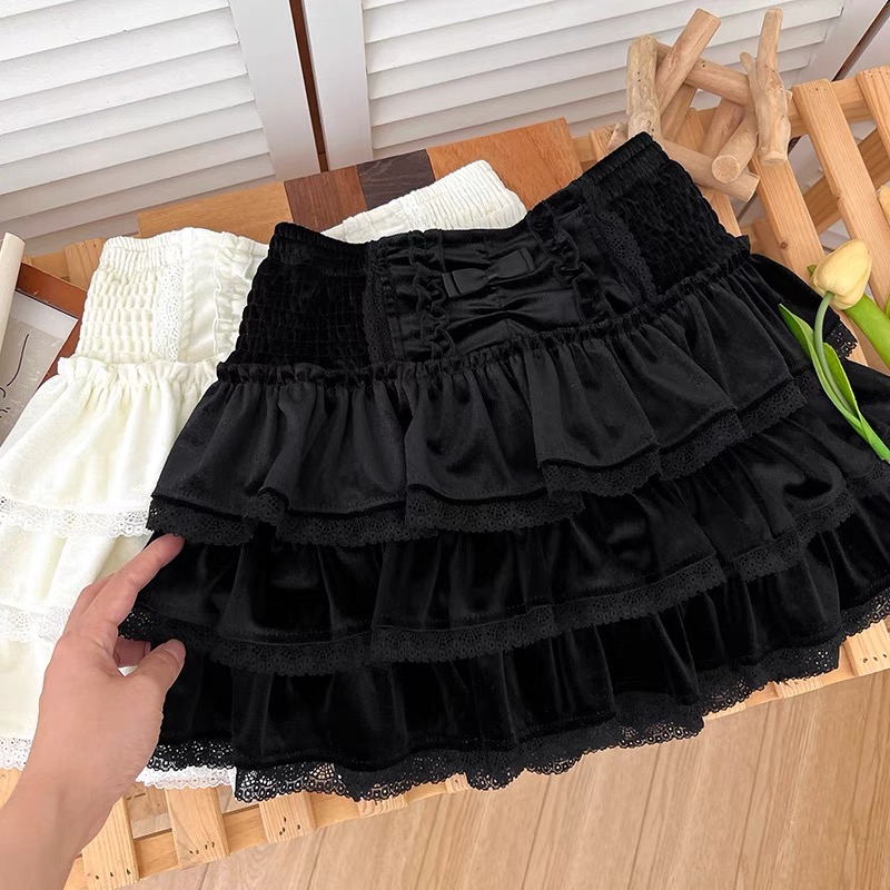 All-match splice skirt lace lotus leaf edges short skirt