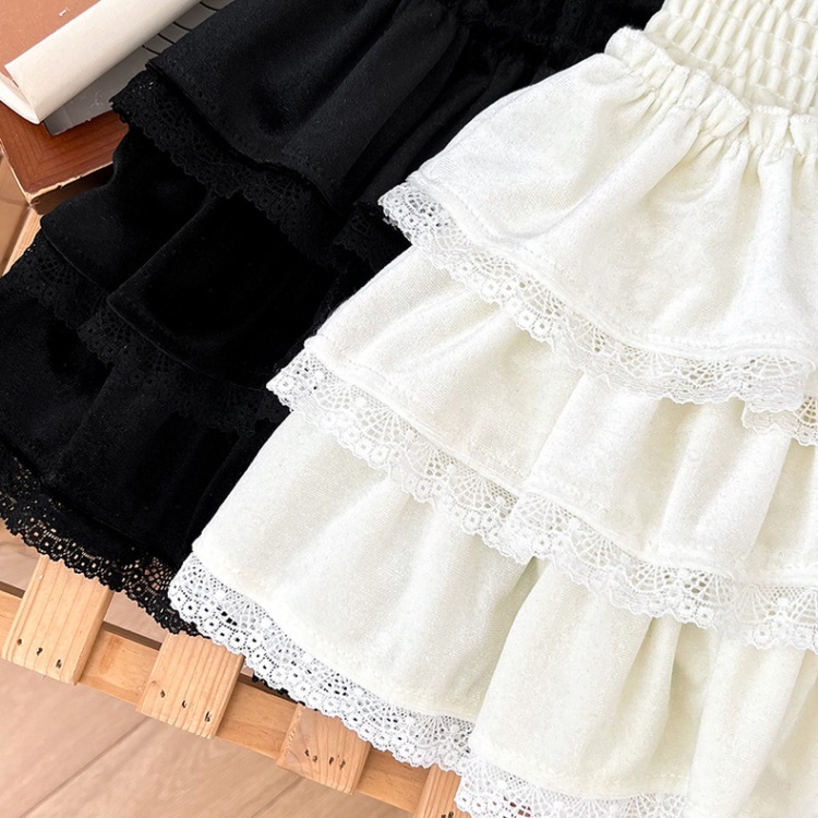 All-match splice skirt lace lotus leaf edges short skirt