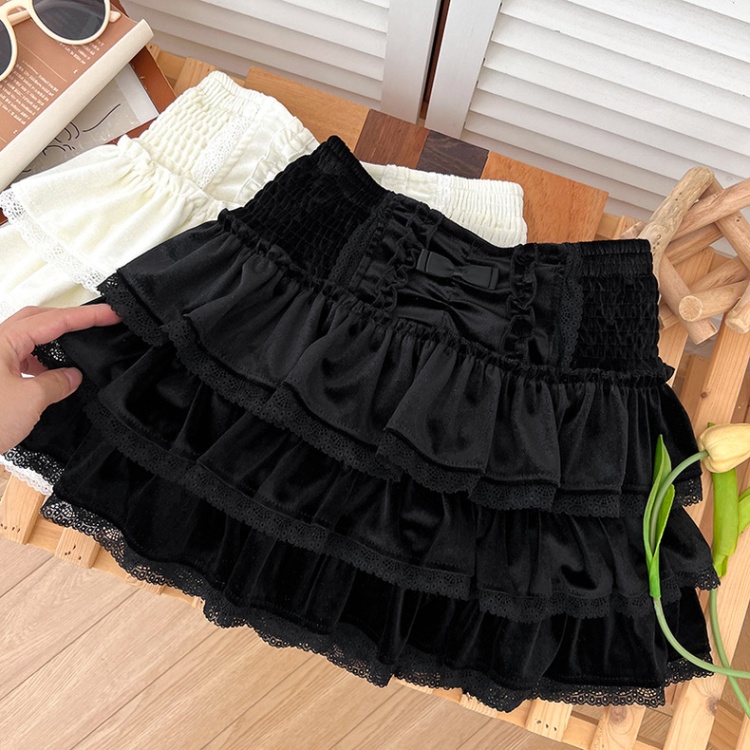 All-match splice skirt lace lotus leaf edges short skirt