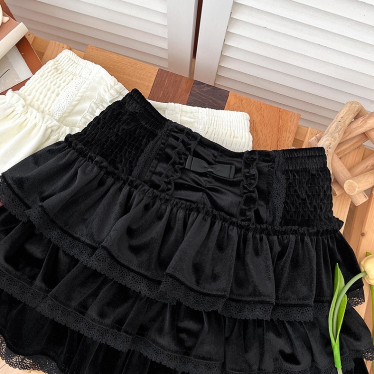 All-match splice skirt lace lotus leaf edges short skirt