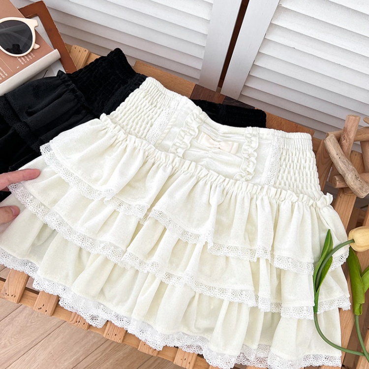 All-match splice skirt lace lotus leaf edges short skirt