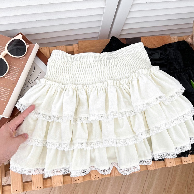 All-match splice skirt lace lotus leaf edges short skirt