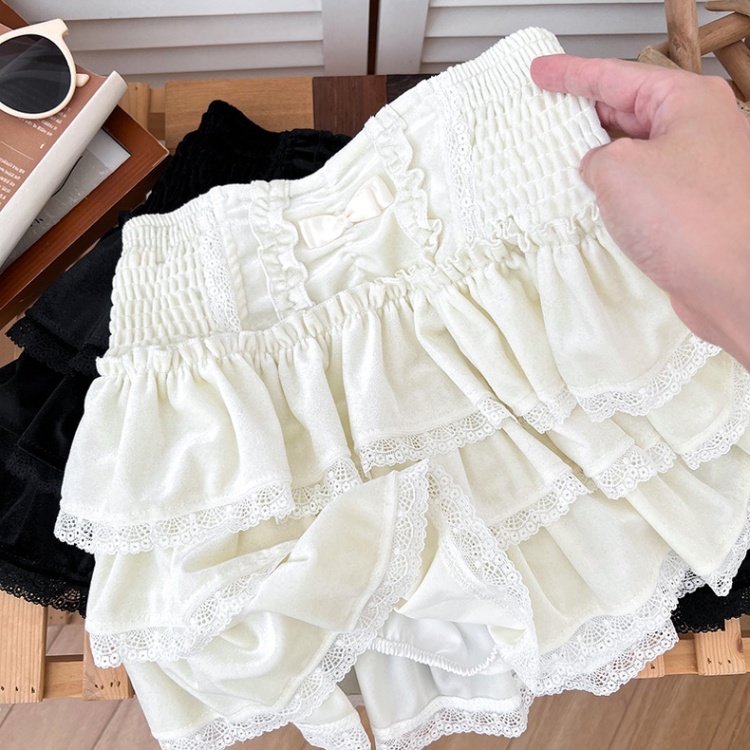 All-match splice skirt lace lotus leaf edges short skirt