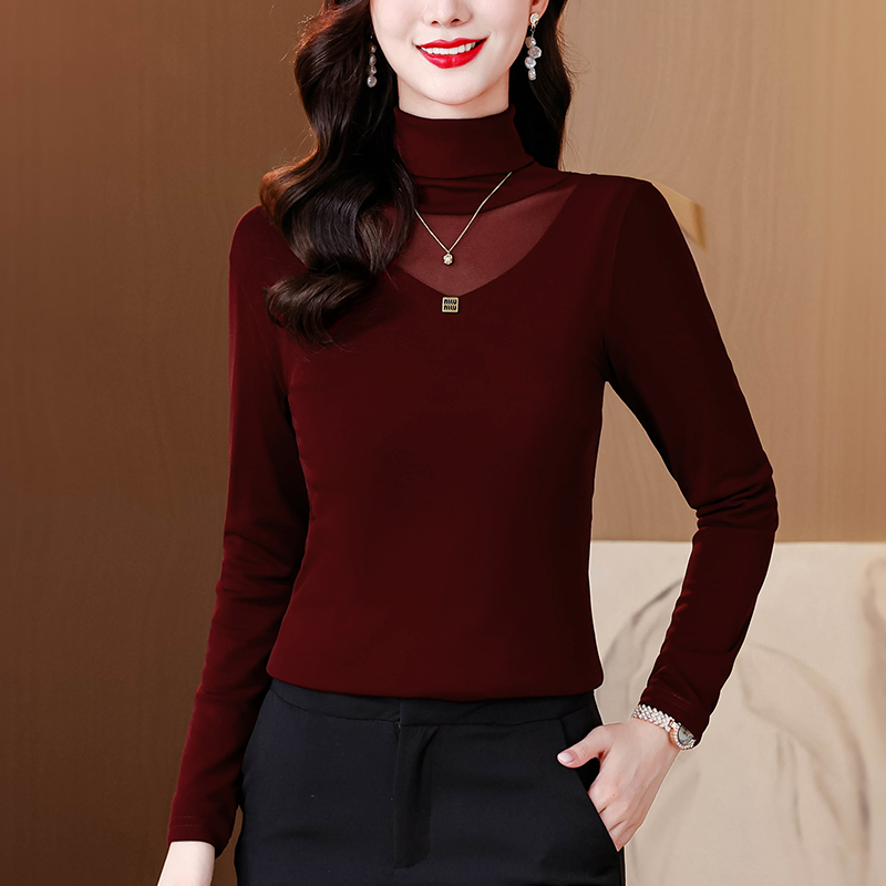 Slim spring tops lace gauze bottoming shirt for women