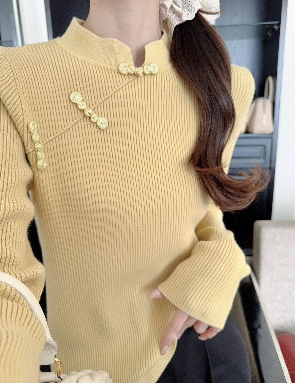 Bottoming slim inside the ride apricot sweater for women