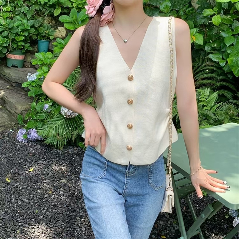 Retro wears outside vest chouzhe V-neck tops for women