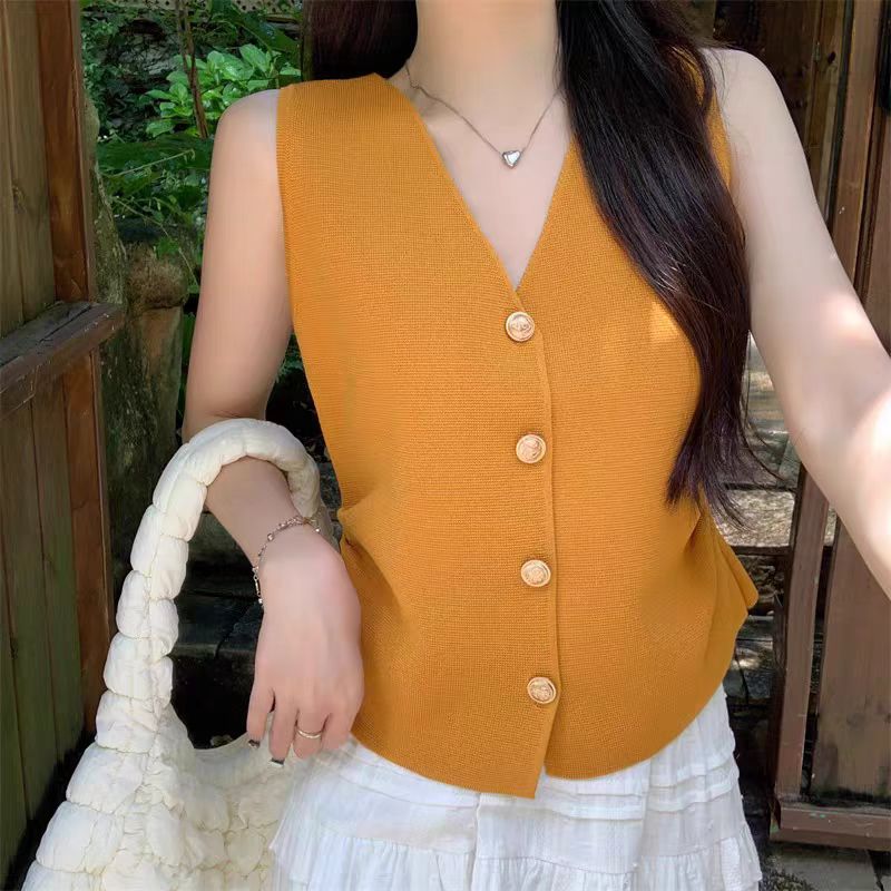 Retro wears outside vest chouzhe V-neck tops for women