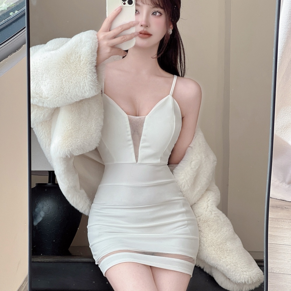 Bottoming sexy hollow package hip sling dress