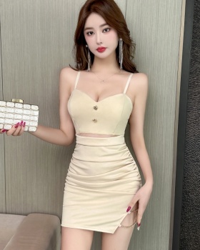 Low-cut sling sexy package hip bottoming short dress