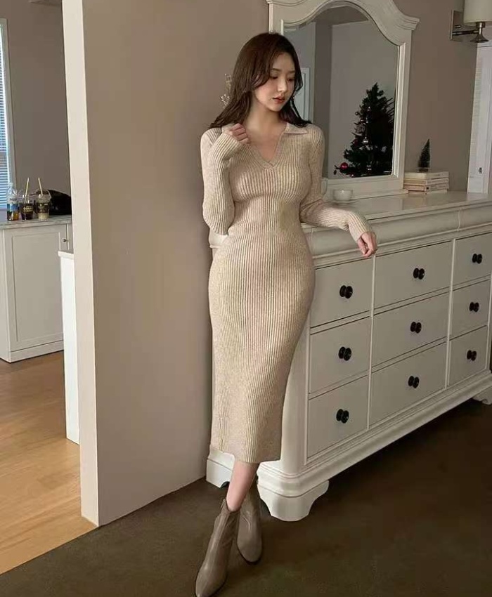 Knitted spring split fashion Korean style dress