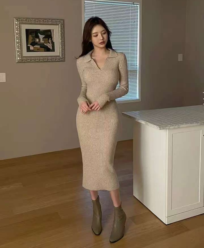 Knitted spring split fashion Korean style dress