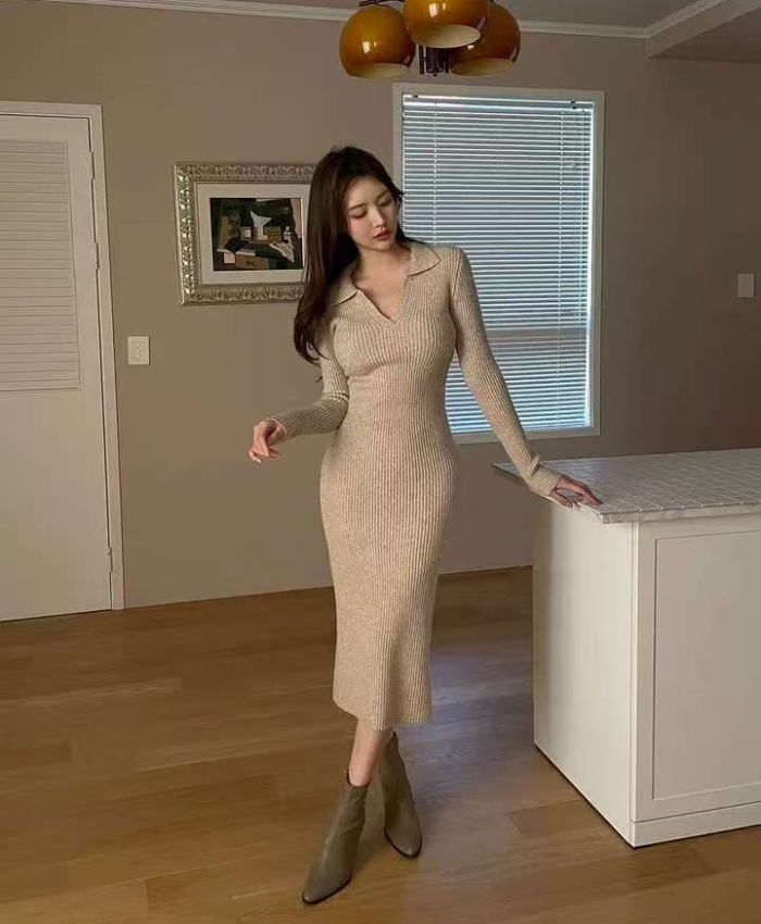 Knitted spring split fashion Korean style dress