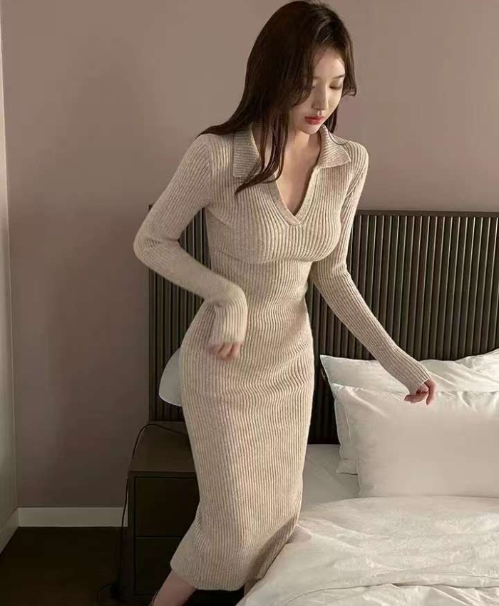 Knitted spring split fashion Korean style dress