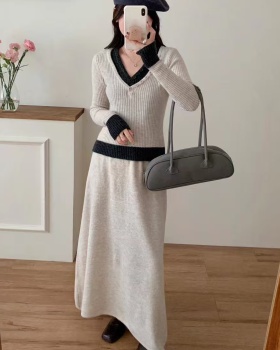 Temperament long skirt knitted sweater a set