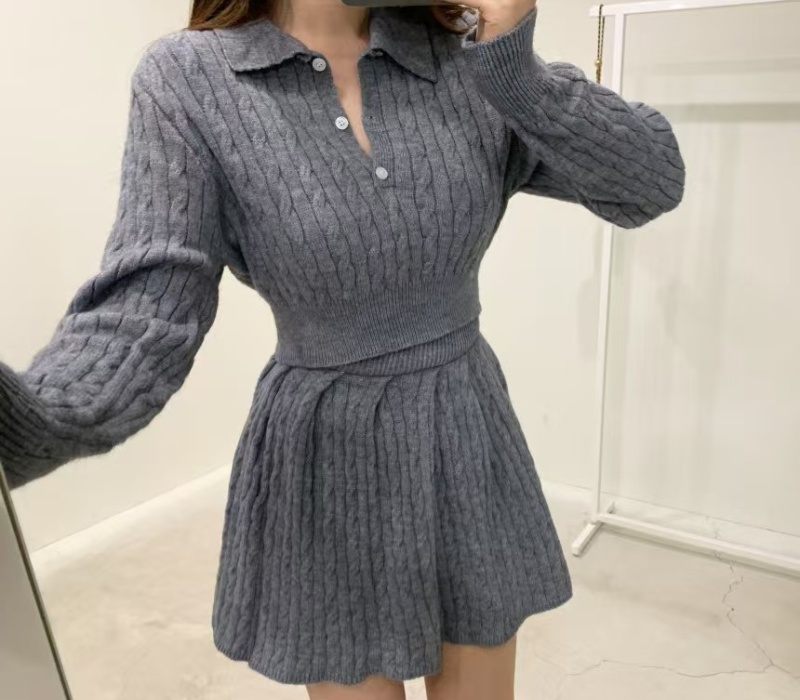 Korean style skirt high waist sweater 2pcs set