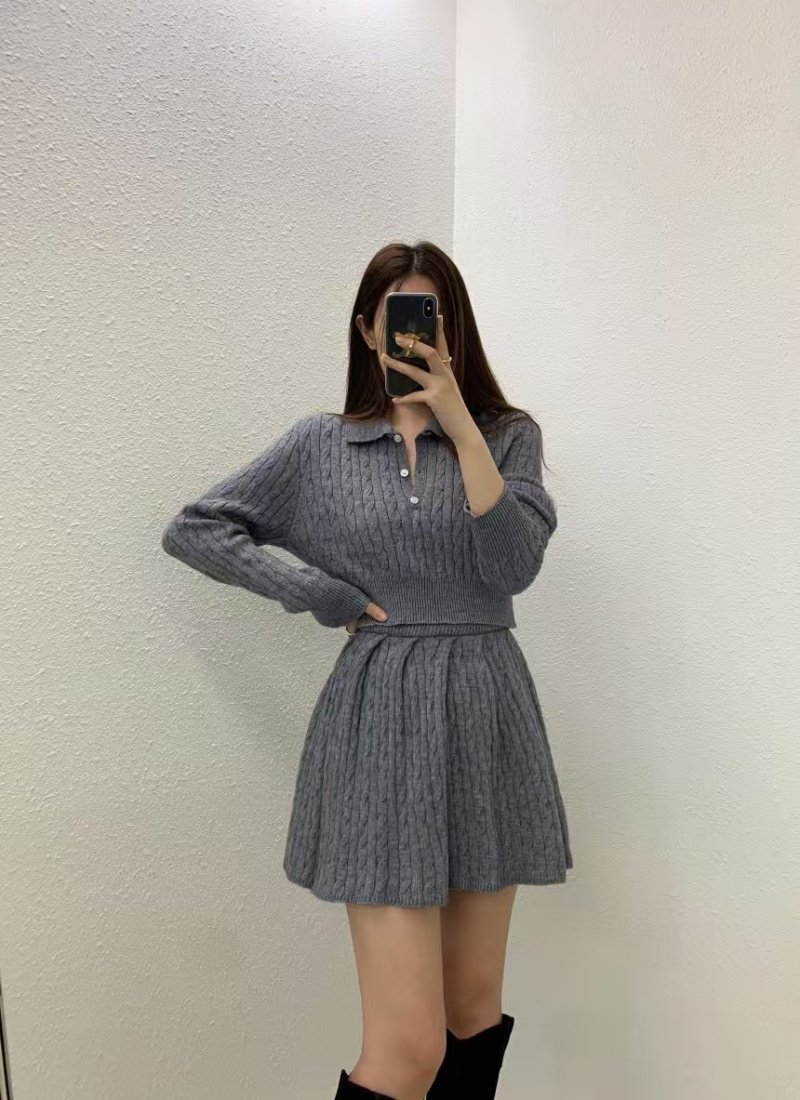 Korean style skirt high waist sweater 2pcs set