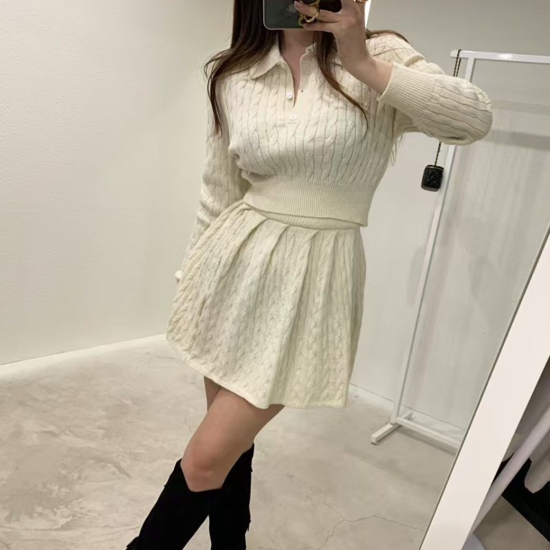 Korean style skirt high waist sweater 2pcs set