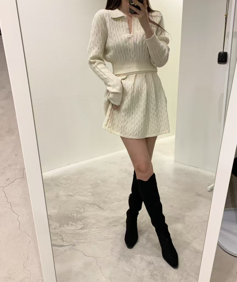 Korean style skirt high waist sweater 2pcs set